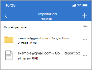 Importa uno screenshot del file
