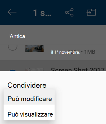 Screenshot della modifica dell'autorizzazione durante la condivisione nell'app OneDrive per Android