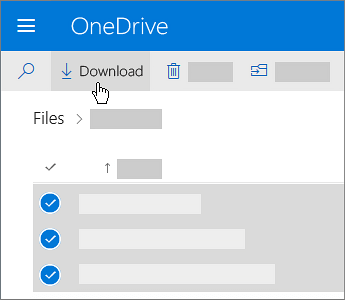 Screenshot che illustra la selezione e il download dei file di OneDrive.