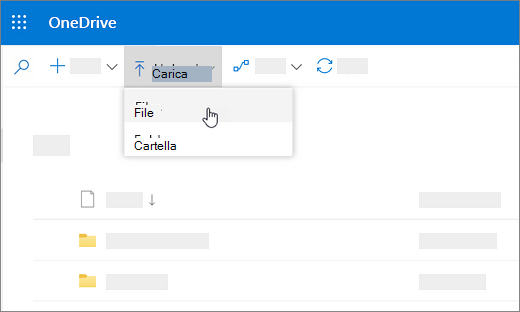 Schermata che mostra il comando Carica selezionato