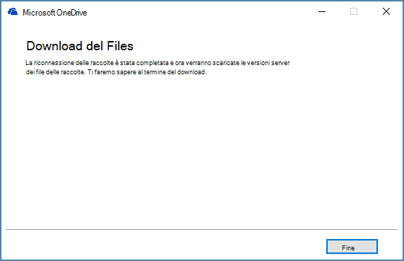 Finestra di dialogo finale del ripristino della sincronizzazione di OneDrive for Business