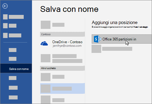 Aggiunta di OneDrive for Business come percorso di salvataggio in Word