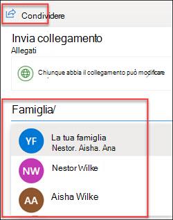 Finestra di condivisione di OneDrive