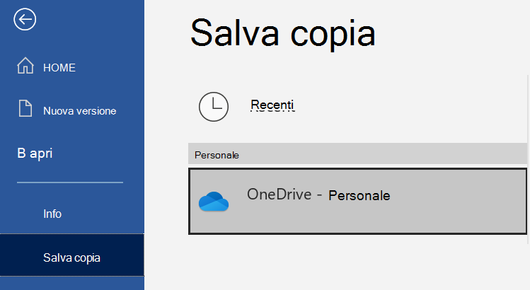 Elenco posizioni nella pagina Salva una copia di un documento di Word.