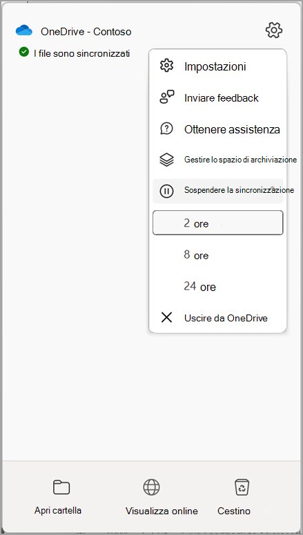 Impostazioni di OneDrive: Sospendi sincronizzazione