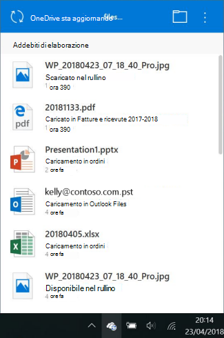 Schermata delle modifiche di elaborazione di OneDrive