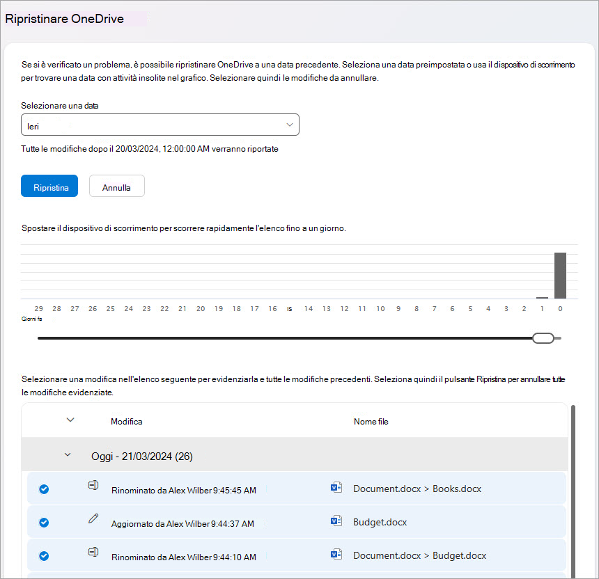 Ripristinare le attività file di OneDrive.