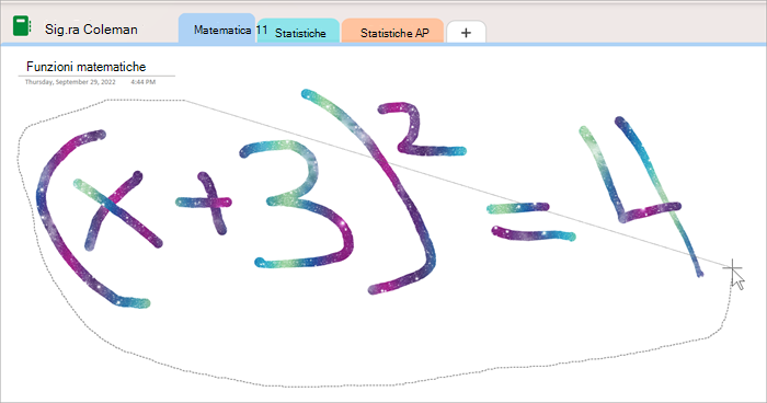 Screenshot che mostra l'uso dello strumento Selezione con lazo per cerchiare un'equazione scritta a mano