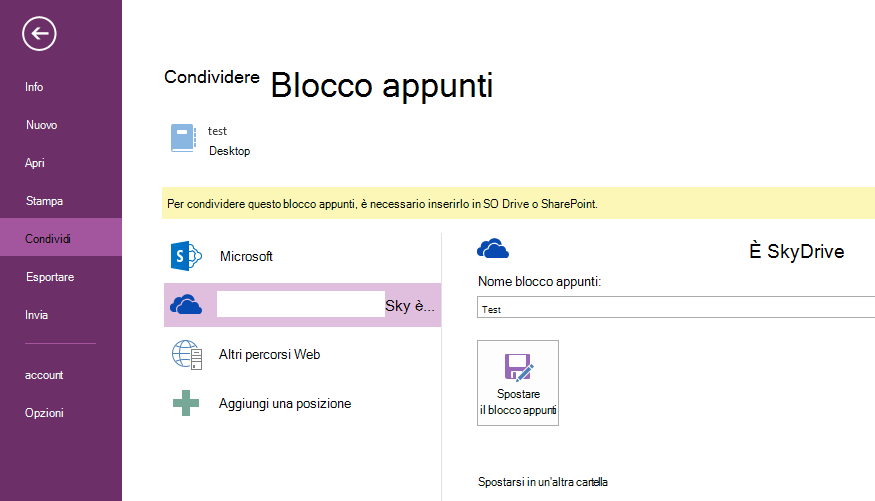 fare clic su Sposta blocco appunti