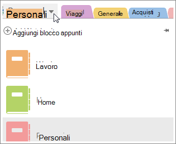 Usare il menu a sinistra per passare da un blocco appunti all'altro.