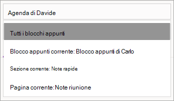Modifica dell'ambito di ricerca in OneNote per Windows 10.