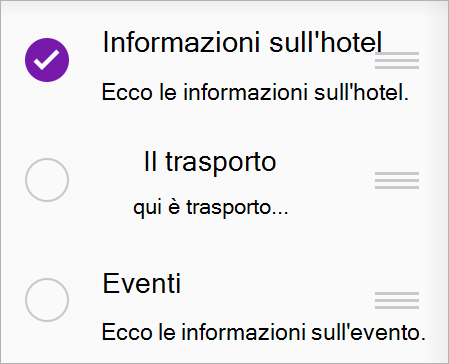 Selezionare la pagina da spostare o copiare in un'altra sezione