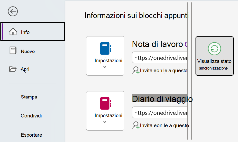 Visualizzare lo stato di sincronizzazione per OneNote in Windows.