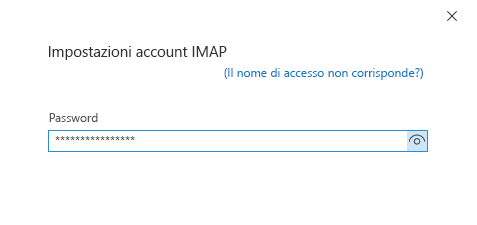 Finestra di dialogo Configurazione dell'account, pagina della password.