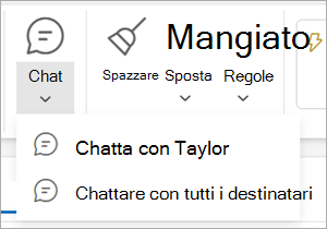 Elemento della barra multifunzione Chatta intorno alla posta elettronica selezionato per il menu a discesa