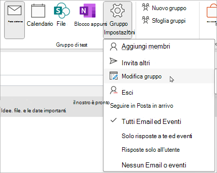 Sulla barra multifunzione selezionare Impostazioni > gruppo Modifica gruppo