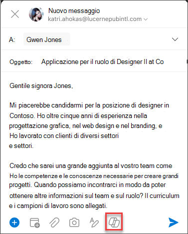 Icona Copilot nel menu di composizione per iOS
