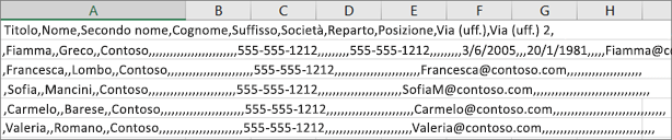 Esempio di file CSV salvato in formato XLS.