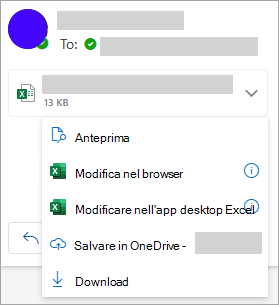 Menu a discesa per salvare un allegato in OneDrive.