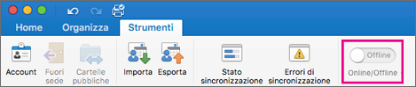 Spostare il dispositivo di scorrimento su offline