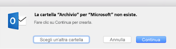Questo messaggio viene visualizzato la prima volta che si usa il pulsante Archivia in Outlook 2016 per Mac