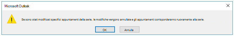 Finestra di dialogo che spiega cosa succede a appuntamenti specifici.