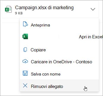 Selezionare la freccia in giù accanto all'allegato e quindi selezionare Rimuovi allegato