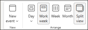 Screenshot della visualizzazione Calendar con l'opzione Dividi visualizzazione selezionata