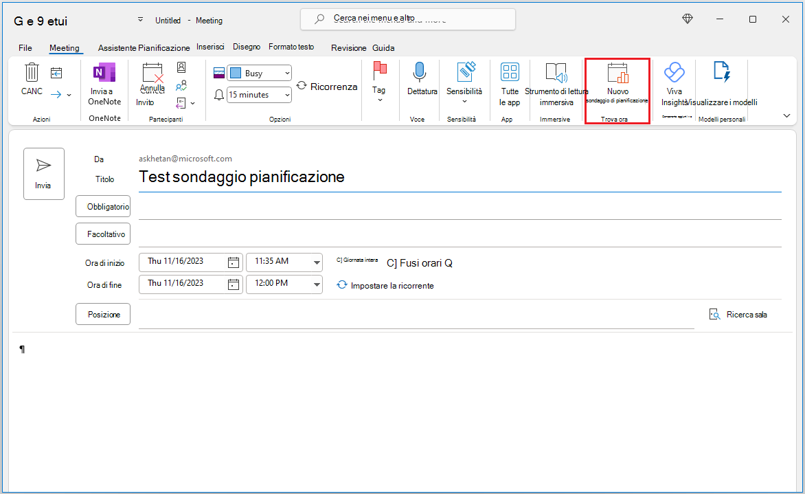Creare un sondaggio di pianificazione in Calendar modulo di composizione evento.