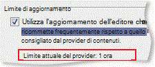 Impostazione del limite di aggiornamento dei feed RSS
