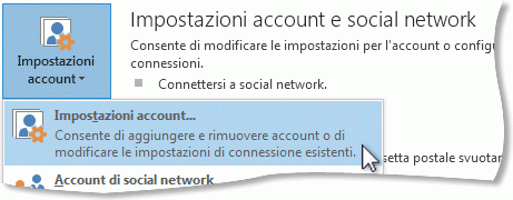 Comando Impostazioni account nella visualizzazione Baskstage