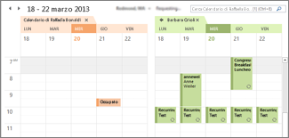 Visualizzazione affiancata del calendario di Google Calendar in Outlook