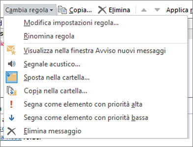 Opzioni di modifica delle regole