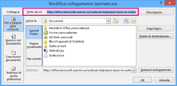 Finestra di dialogo Modifica collegamento ipertestuale