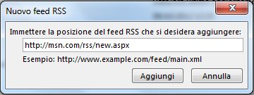 Immettere l'URL del feed RSS