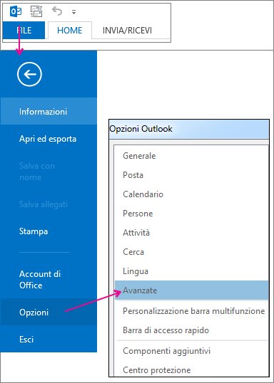 Opzioni > file > avanzate