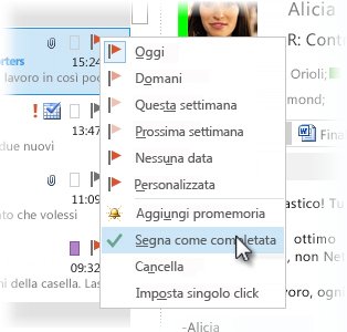 Comando Segna come completata nel menu di scelta rapida nell'elenco dei messaggi