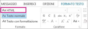 Opzione relativa al formato HTML nella scheda Formato testo in un messaggio
