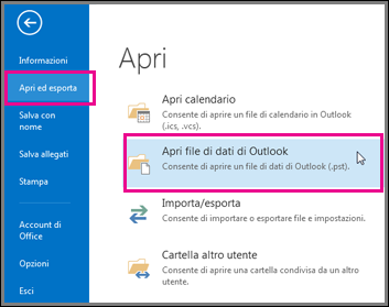 Aprire un file di dati di Outlook
