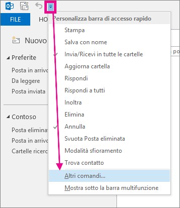 Aggiungere un comando alla barra di accesso rapido