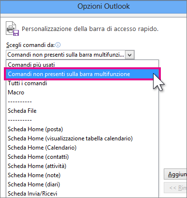 Selezionare Comandi non presenti sulla barra multifunzione