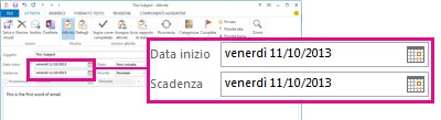 Proprietà Data inizio e Scadenza per un'attività assegnata