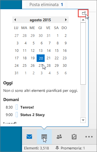 Anteprima del calendario con l'icona Ancoraggio evidenziata