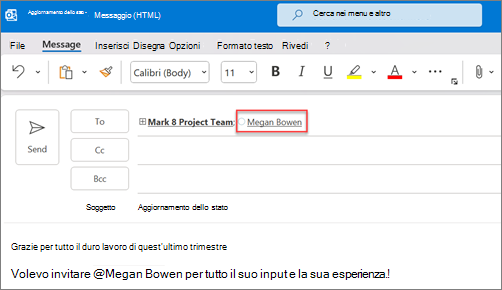 Per impostazione predefinita, vengono visualizzati il nome completo e l'indirizzo di posta elettronica delle persone menzionate