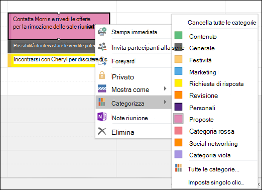 È possibile fare clic con il pulsante destro del mouse su un appuntamento e assegnare una categoria.