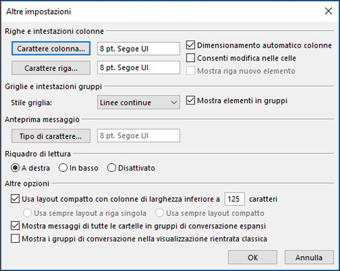 È possibile modificare i tipi di carattere e le dimensioni dei caratteri nella visualizzazione.