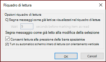 È possibile modificare le opzioni del riquadro di lettura.