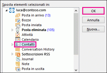Spostare il contatto nella cartella Contatti