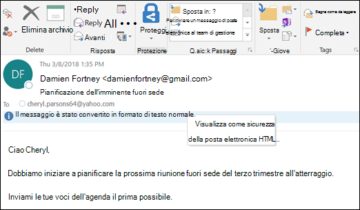 Fare clic sulla barra informazioni per visualizzarla come HTML.