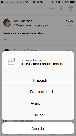 Agire su un messaggio